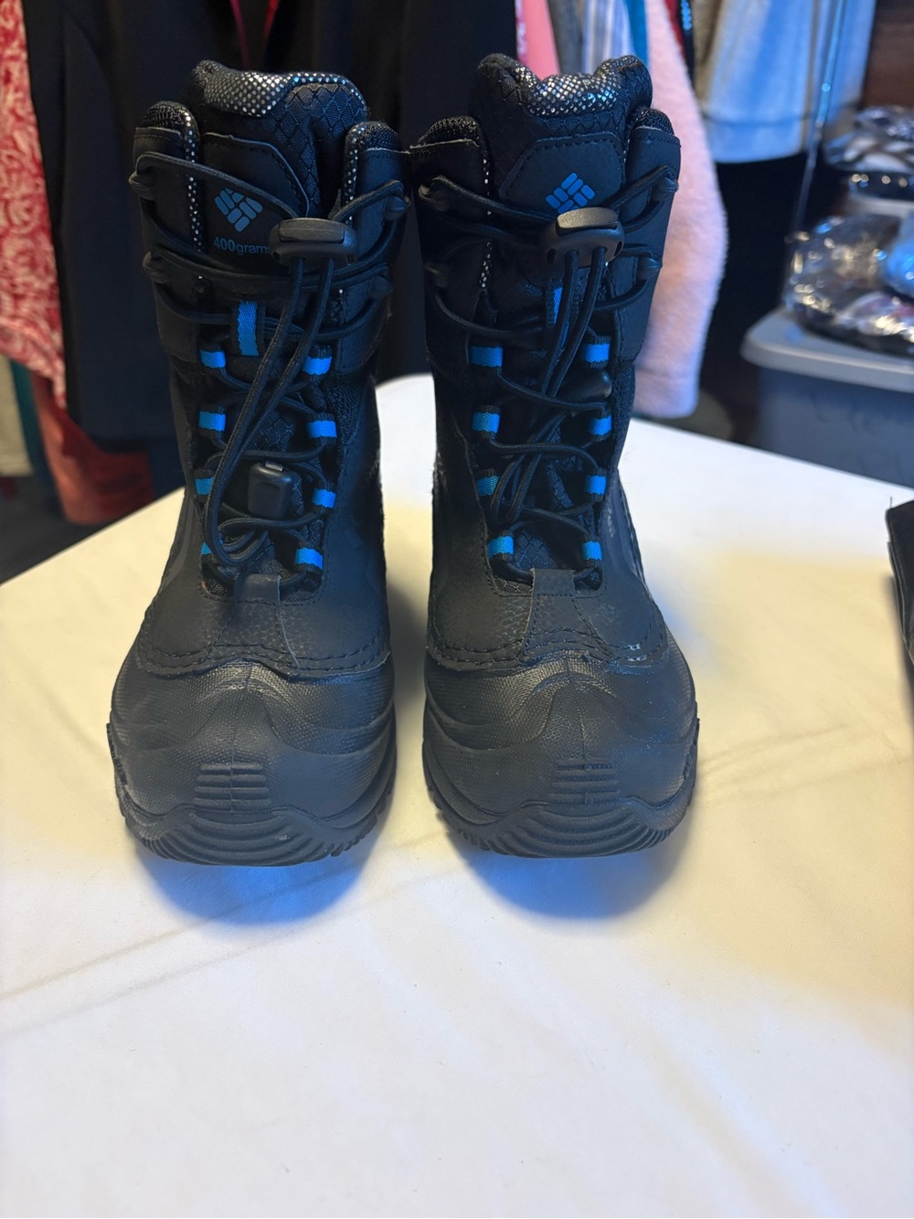 Columbia Kids Black Boots with Blue Accents